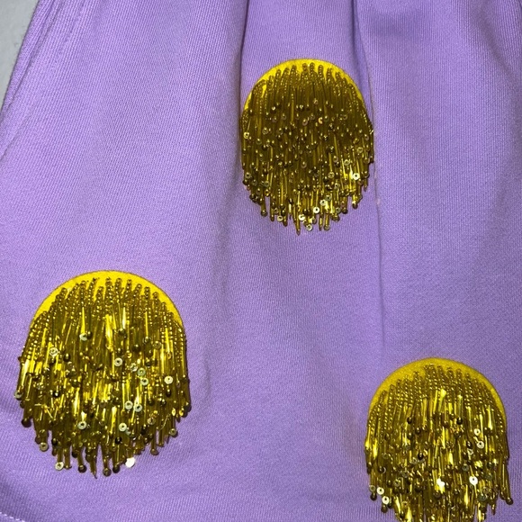 QUEEN OF SPARKLES Lavender & Gold Fringe Bead Polka Dot Shorts - Picture 4 of 6